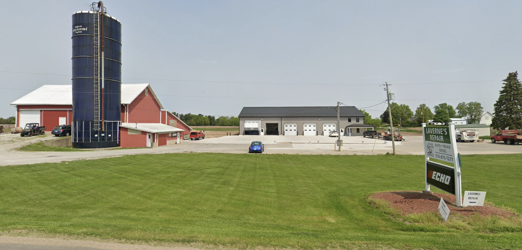 LaVerne's Repair shop building and sign on County Road 11, Goshen, Indiana